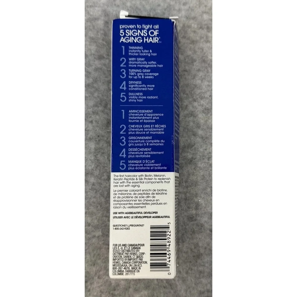 AGEbeautiful Permanent Hair Color 1B Blue Black 2.1oz Biotin Anti-Aging Salon Dy